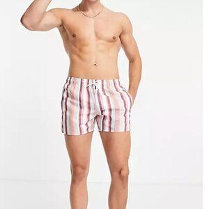 Topman Men's Stripe Swim Shorts Trunks Ecru & Pink Size L
